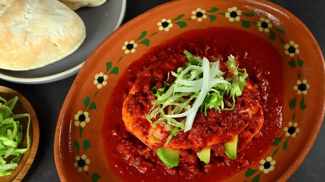  Chancla poblana or Mexican pambazo, traditional Mexican dinner for Mexican Night or Independence Day celebrations