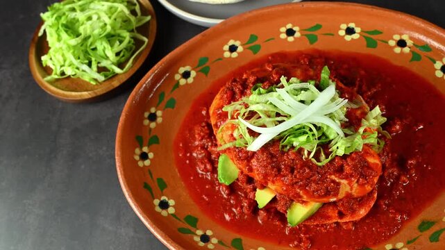 Mexican food, red pambazo, zoom out view