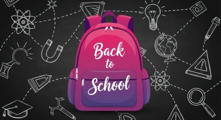 A pink and purple backpack with Back to School written on it