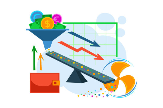 Concept of cost optimization with icons representing money, graphs, and processes