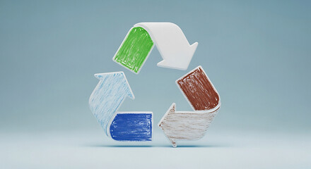 Recycling symbol made of colorful hand drawn arrows