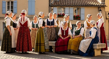 Obraz premium A group of women in traditional European clothing