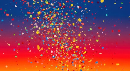 A vibrant and colorful confetti explosion in a bright gradient sky