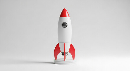 Vibrant toy rocket on white background for creative projects
