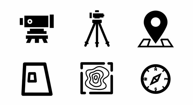 Geospatial Surveying and Navigation Equipment Map Icons Set