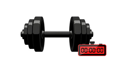 Weightlifting Dumbbell and Digital Timer for Fitness and Exercise Tracking