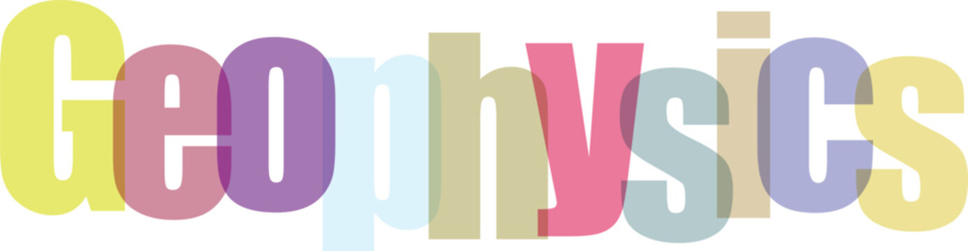 Geophysics text illustration with bright overlapping letters and shadows, study of earth's physical processes