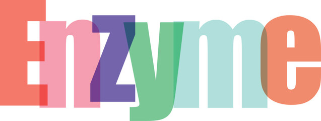 Vibrant typography spelling enzyme with bright, overlapping colors against a gray checkerboard backdrop, great for medical or biological themes © Graphic Fizz