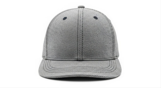Gray twill cap displayed isolated on a white background, showcasing front view with detailed stitching and structured design