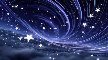 Obraz premium Night sky with swirling galaxy and glowing stars over a dark cloudscape, creating a magical cosmic scene.