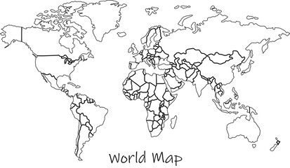 Fototapeta premium World map outline with country borders blank political map for global travel