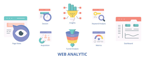 Web Analytic Flat Banner Web Icon Set Vector Illustration
