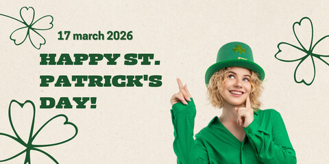 Young woman celebrates St Patricks Day with a playful pose