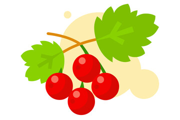 Obraz premium A vibrant vector illustration of a cluster of red currants with green leaves on a branch
