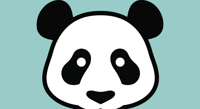 Adorable panda face flat vector illustration on light blue background.