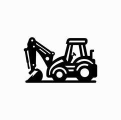 Fototapeta premium Backhoe Loader Construction Vehicle Black and White Vector