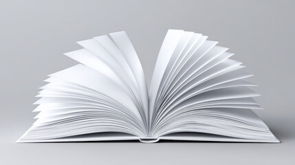 Fototapeta premium Open book blank pages white magazine lies open front with blank pages minimalist studio shot showcasing fanned empty pages and soft lighting