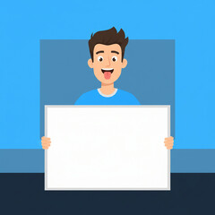 Happy Cartoon Man with Tongue Out Holding a Blank White Sign