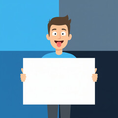 Playful Cartoon Boy with Tongue Out Holding Blank White Sign