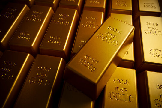 gold bar for studio background, gold and banking, gold bullion reserves, gold metallic texture.