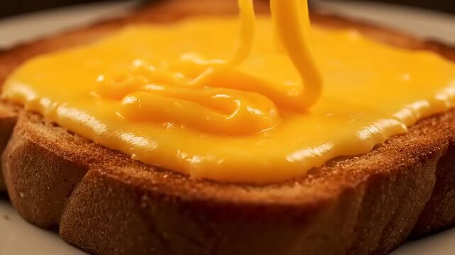 Delicious melted cheese dripping onto toasted bread, a cheesy delight