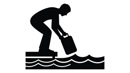 Man pouring water from a bucket into the sea isolated on white background, Vector © Creative Designs