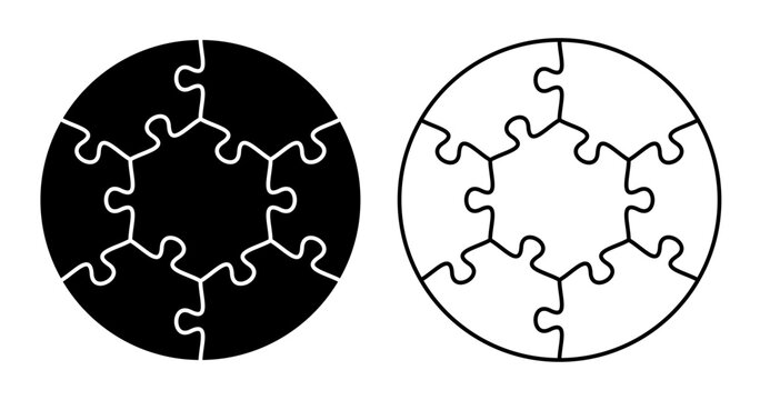 Cutting lines grid design jigsaw puzzle. Jigsaw puzzle blank template. 7 pieces. Editable stroke weight. Vector illustration.