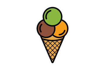 A colorful ice cream icon illustration with a waffle cone