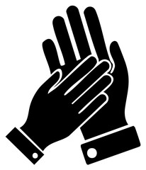 Fototapeta premium Black silhouette icon of two hands clapping, a symbol of applause, success, praise, and appreciation