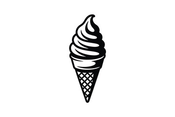 A black and white illustration of an ice cream cone icon