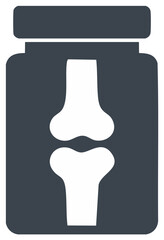 Icon of a jar containing a stylized human knee joint, representing bone health and medication