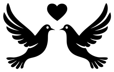 Obraz premium Stylized Birds in Flight with a Heart Symbol Representing Love and Peace in Elegant Black Silhouette