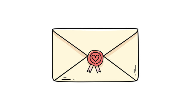 A charming hand-drawn illustration of a sealed envelope with a red wax stamp featuring a heart, symbolizing a love letter, invitation, or Valentine's Day mail.