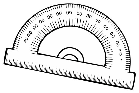 Drawing of a protractor with degree markings for measuring angles in geometry and education