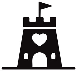 Stylized Castle Tower with Heart Symbol Minimalist Love Fortress Logo Vector