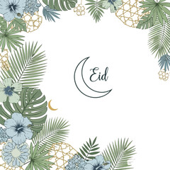 Eid Mubarak Greeting Card Template with Floral Crescent Moon Design