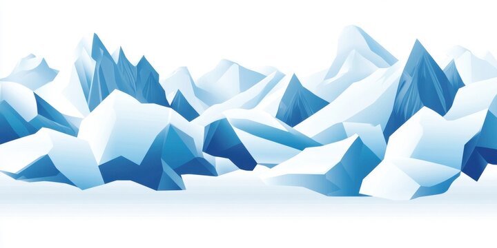 Ilustra&ccedil;&atilde;o vetorial de montanhas de gelo e icebergs em estilo low poly com tons de azul e branco sobre um fundo branco isolado e limpo.