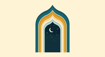 Obraz premium Islamic Archway with Crescent Moon at Night