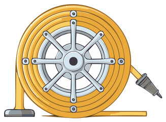 Obraz premium Cartoon illustration of a garden hose reel with a water nozzle
