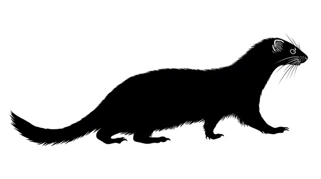 A black silhouette of a ferret walking