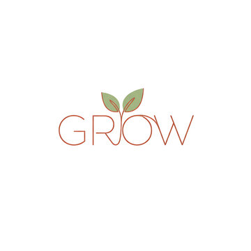 The word GROW with a sprouting seedling replacing the letter 'O', symbolizing growth and development, presented in a simple, modern illustration style