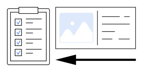 Workflow concept. Checklist with ticks signifies task management while content layout s organized information sharing. Workflow simplifies tasks and boosts productivity. Ideal for project management