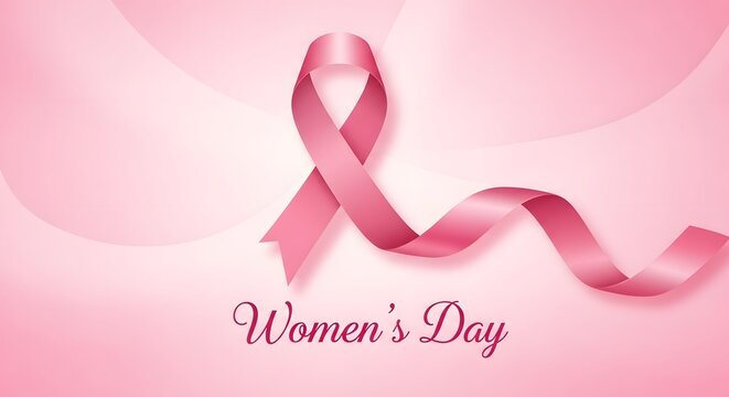 Pink ribbon awareness symbol for breast cancer and women's day