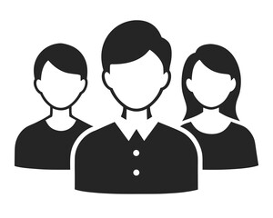 Fototapeta premium A minimalist vector graphic illustration of three faceless people icons in black and white