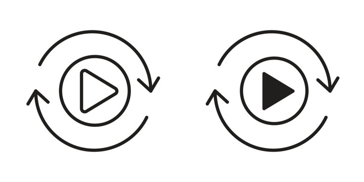 Replay icon suitable design silhouette and line art style on white background