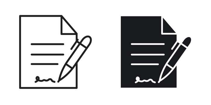 Signed document icon suitable design silhouette and line art style on white background
