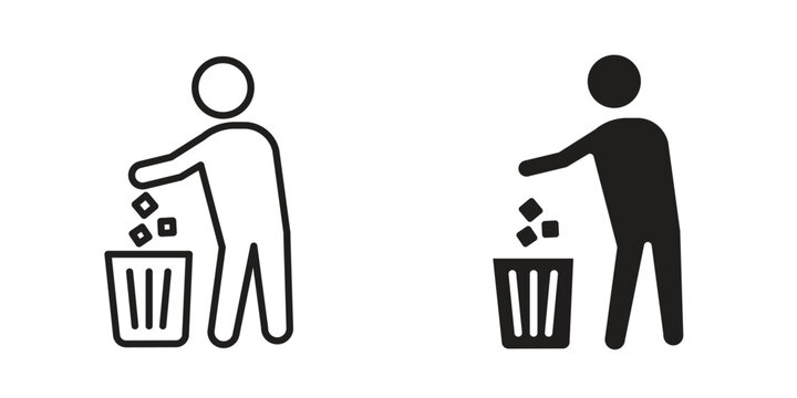 Waste Bin icon suitable design silhouette and line art style on white background