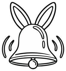 Hand drawn ringing bell with bunny ears and sound waves symbolizing surprise or notification