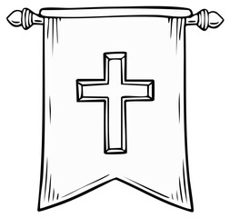 Obraz premium Christian banner with a cross illustration in black and white.