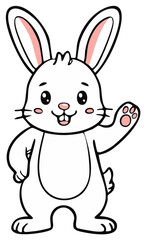 Obraz premium Adorable cartoon rabbit waving hello with a friendly smile and pink ears